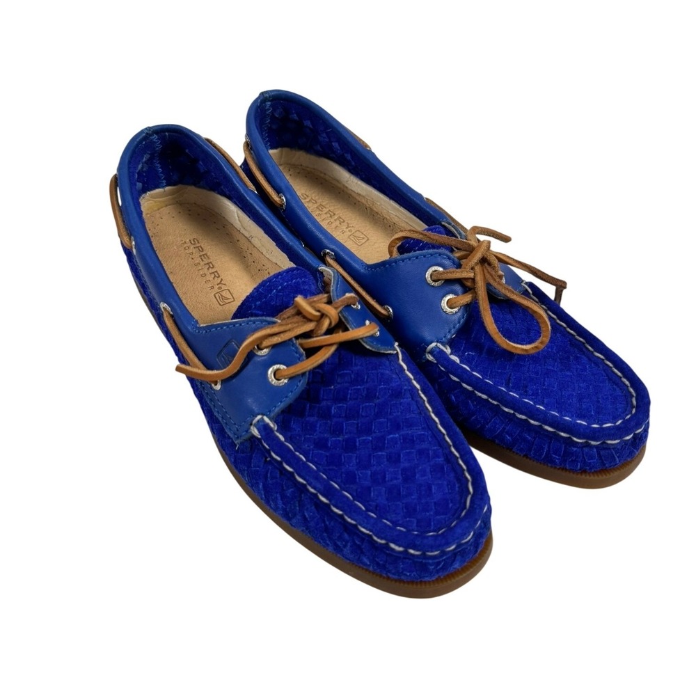 Sperry Top-Sider Womens Blue Woven Suede Boat Shoes Size 8.5 M